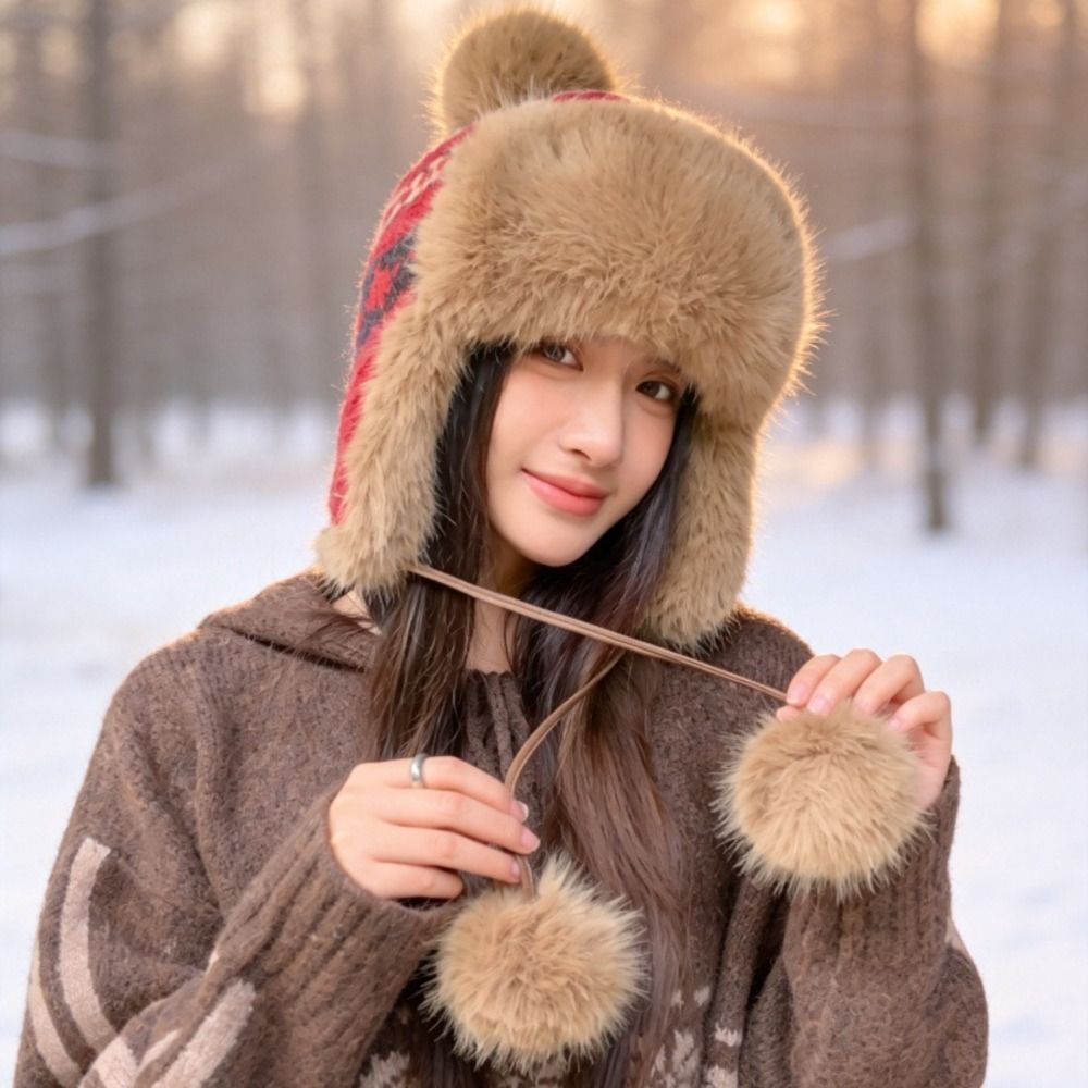 Winter Trapper Hat - Stylish Polyester Knitted Trapper Hat Pom