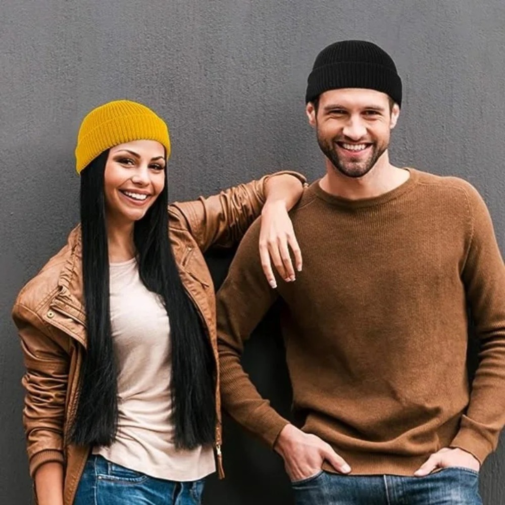 Autumn Winter Unisex Solid Col - Beanie Cuffed Knit recension och pris